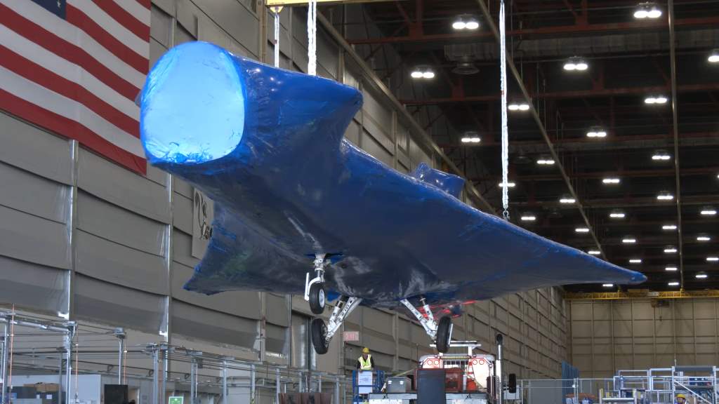 The X-59 wrapped up after delivery back from Fort Worth