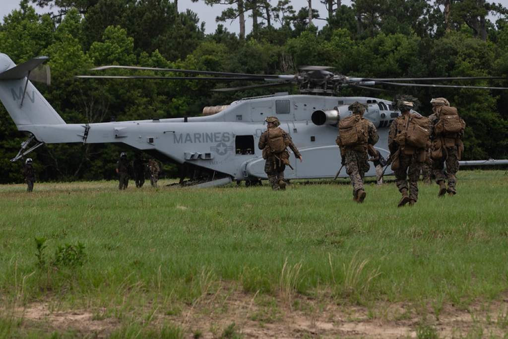 The CH-53K helicopter being demonstrated with US Marines
